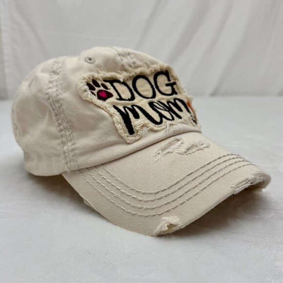 Dog Mom Distressed Adjustable Cap Hat White - Picture 2 of 9